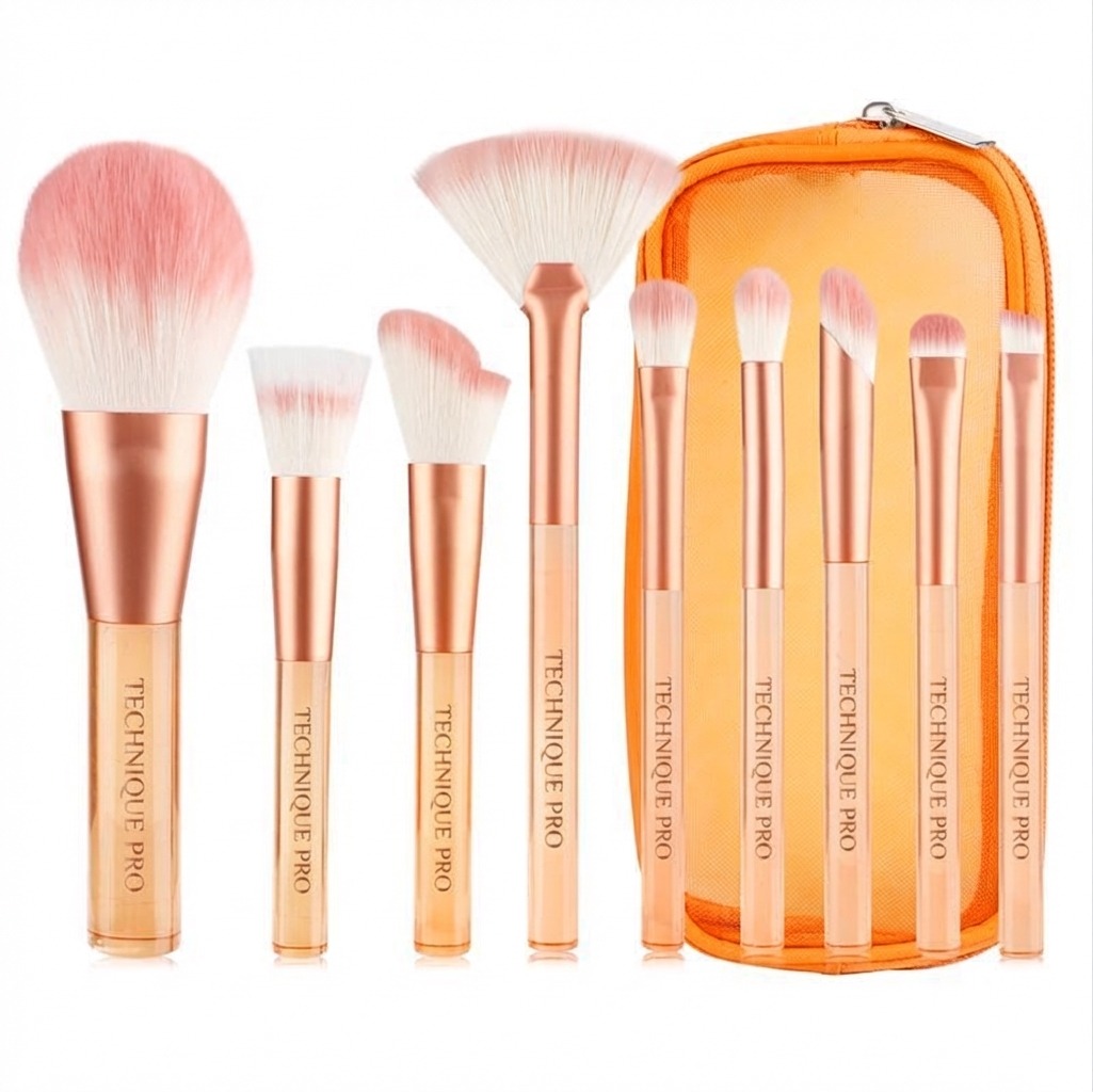 Technique PRO Translucent Perfection Makeup Brush Set - 9 Makeup Brushes with Bag (ORANGE)