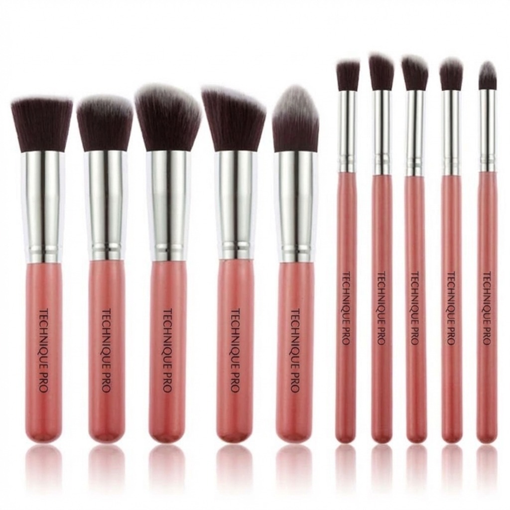 Technique PRO | Makeup Brushes Rose | Pink and Silver | 10 pcs